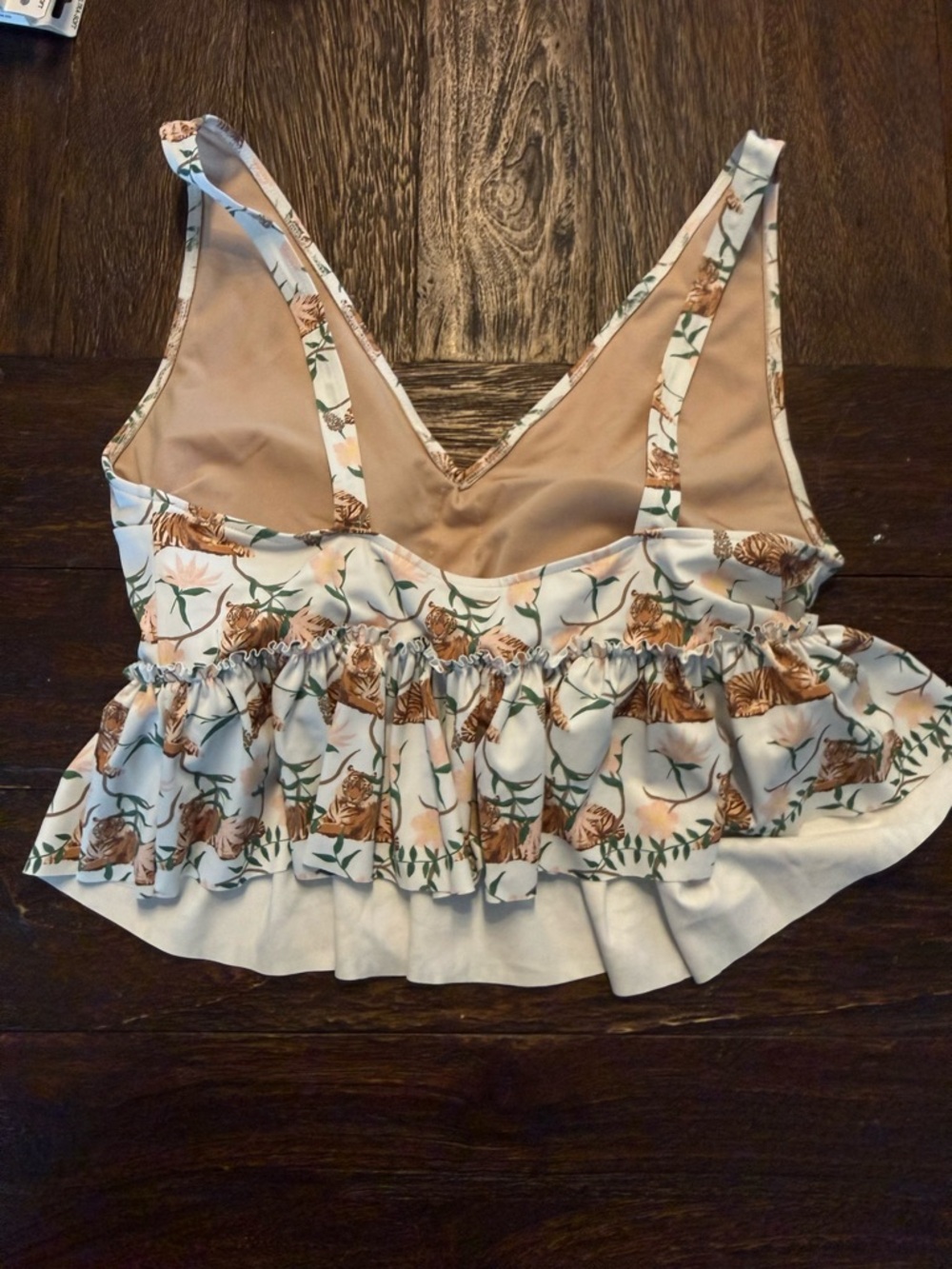 Kortni Jeane Cream and Brown Tiger-Print Peplum swim top - Picture 2 of 4